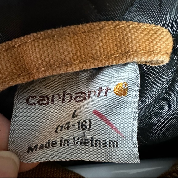Vintage Carhartt Jacket Brown Duck Canvas Hooded Faded Zip Y2K Youth Large 14/16 - Picture 4 of 8